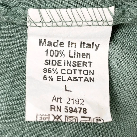 Terzo Millennio 100% Linen Sleeveless V-Neck Blue Green Knee Length Dress Sz Lrg - Picture 6 of 9